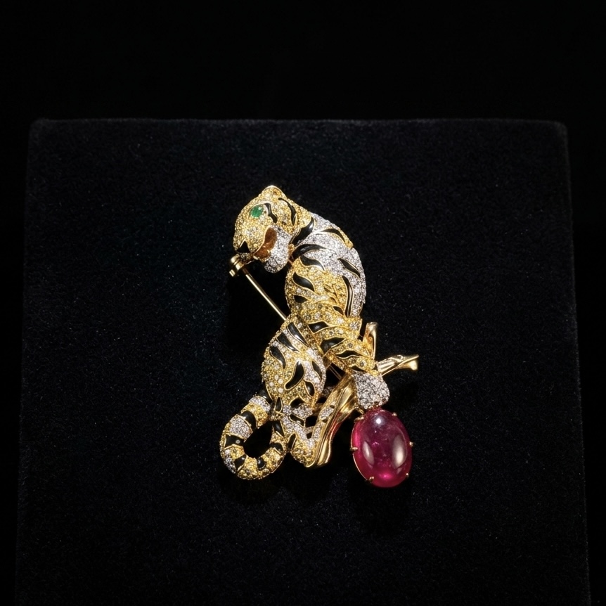 IMG_1917 Tiger Diamond Brooch - Image 1
