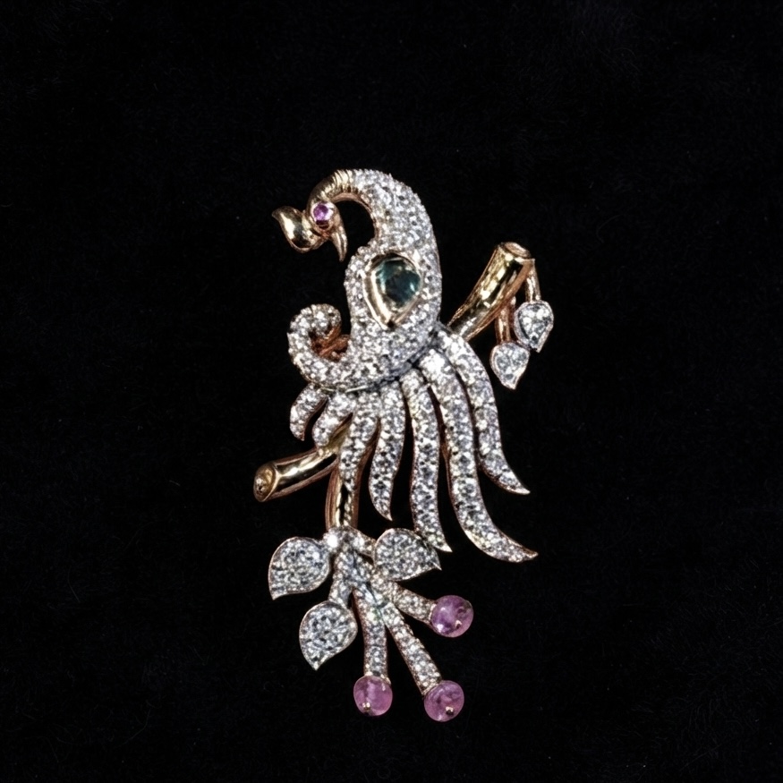 IMG_1926 Peacock Diamond Brooch - Image 1